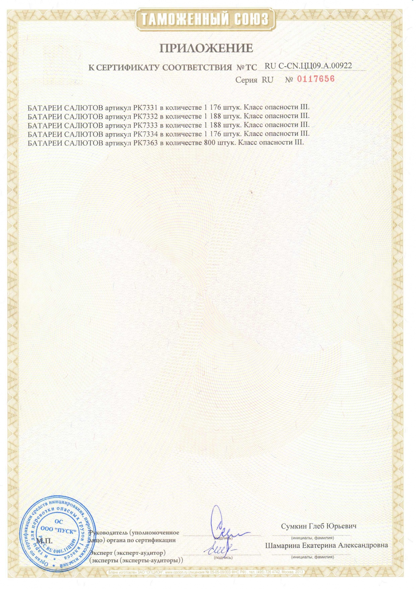 Приложение к сертификату Девятьнашка 1,25" х 19 (арт. РК7363)